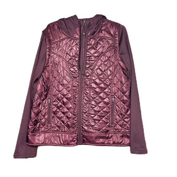 BKE Sport Woman's Shiny Metallic Plum Zip Up Hooded Jacket Size XL - Picture 1 of 7